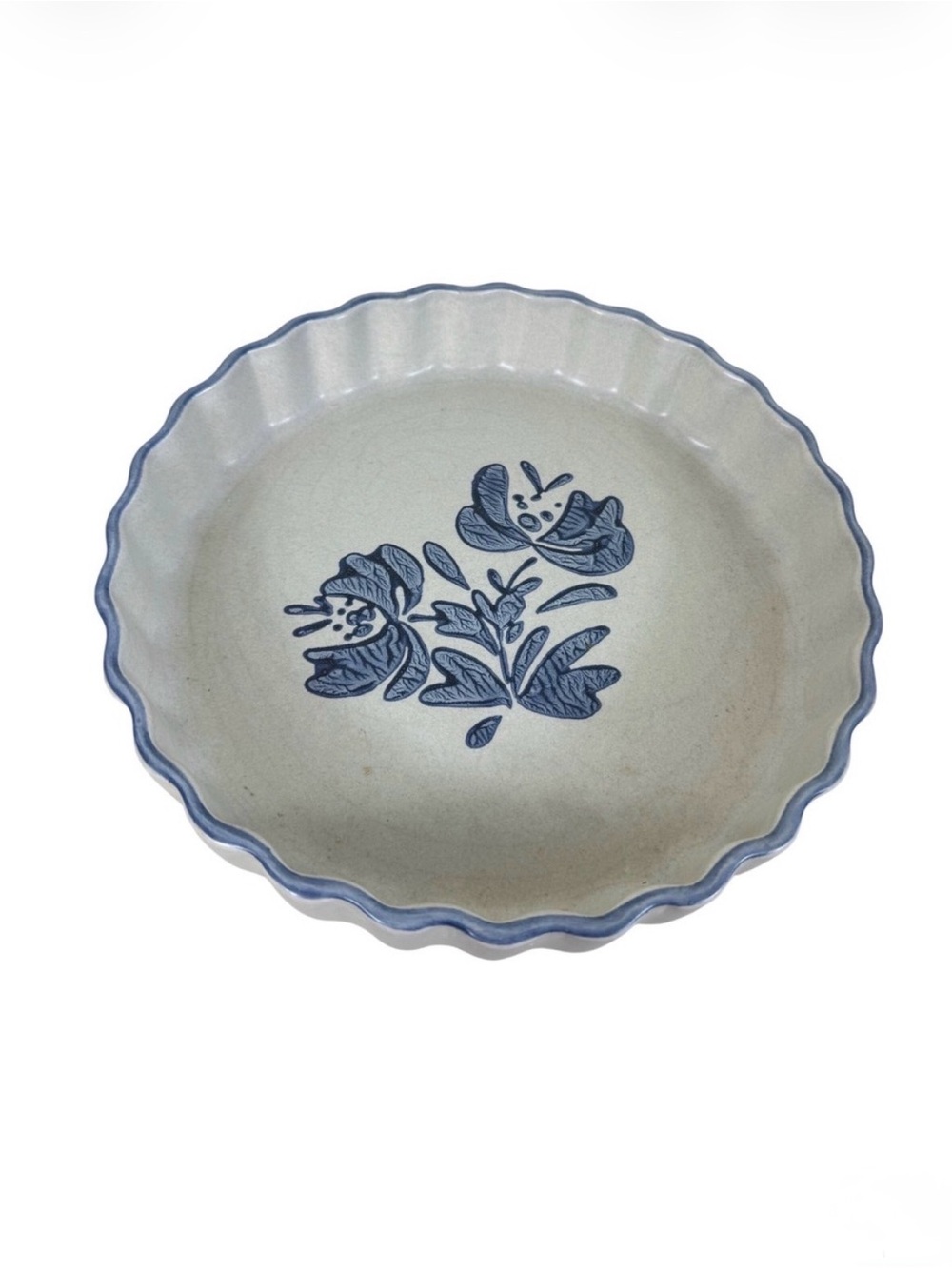Pfaltzgraff Yorktowne Quiche Tart Dish 9 Inch Round Fluted Stoneware Blue Floral
